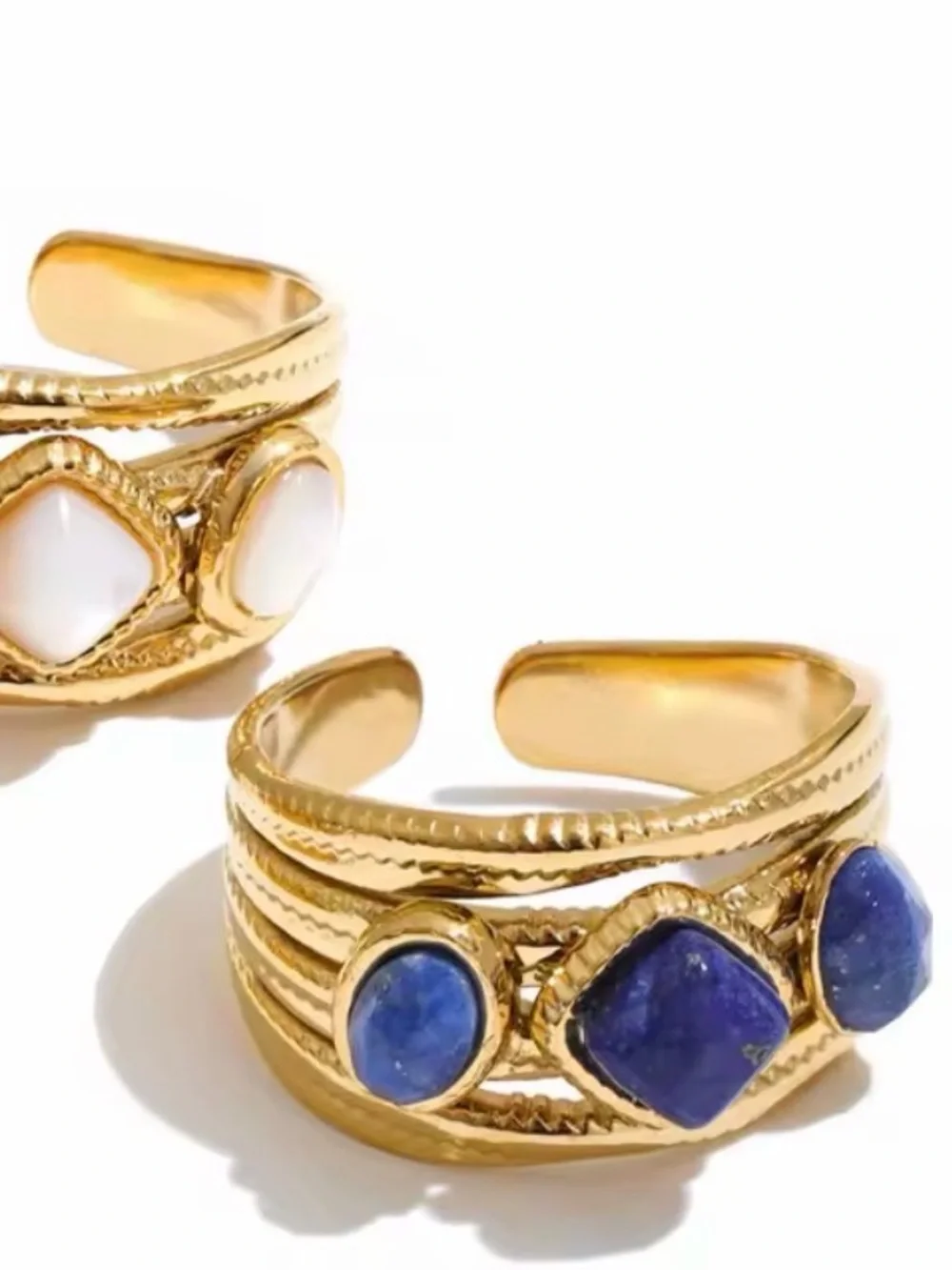 Vintage Gold tone Ring with Deep Blue Stones